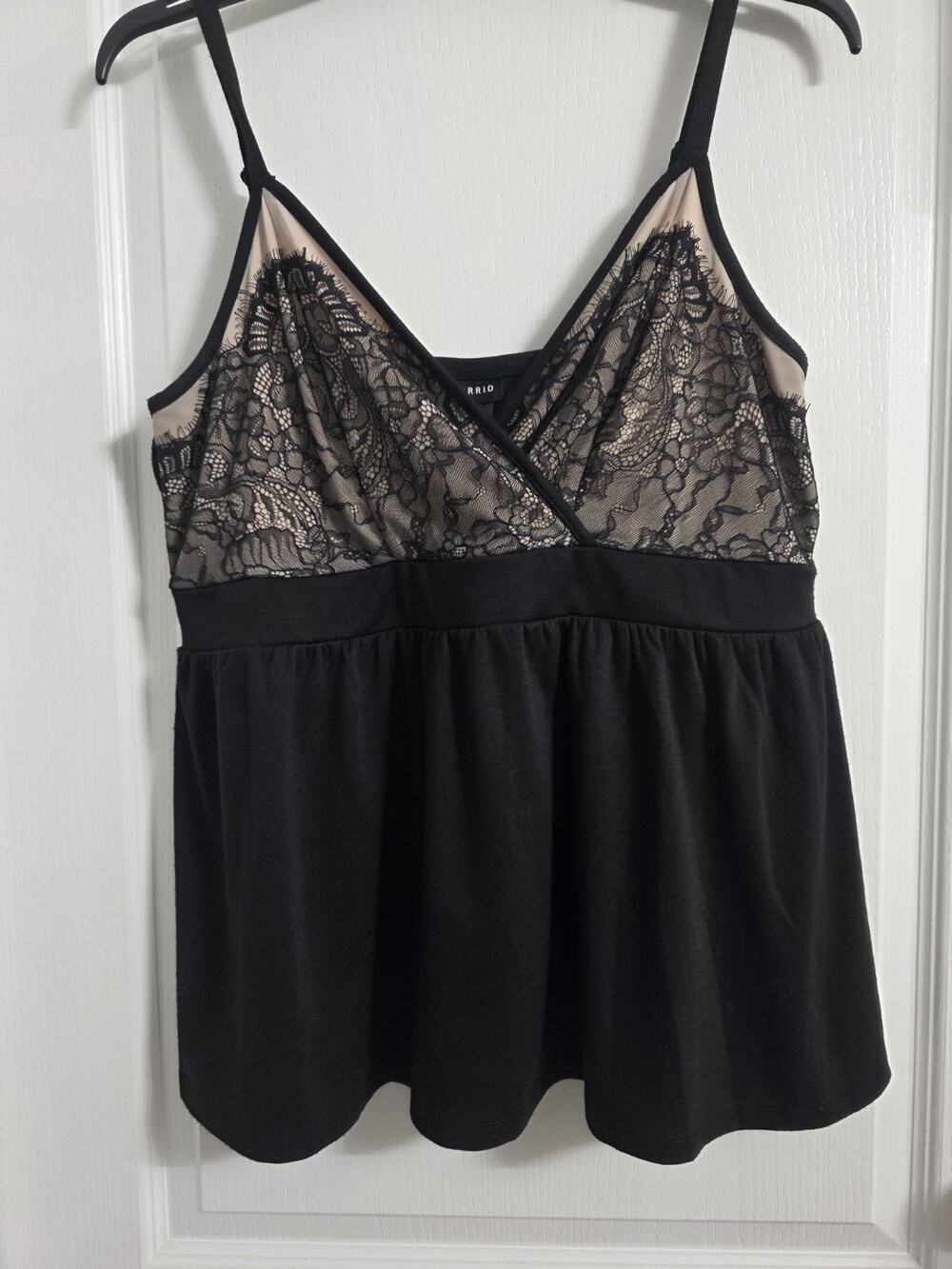Torrid Lace Babydoll Cami Spaghetti Tank Nude Black Romantic Goth Size 2. B8